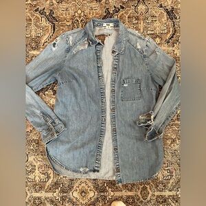 PAIGE Light Blue Distressed Denim Top